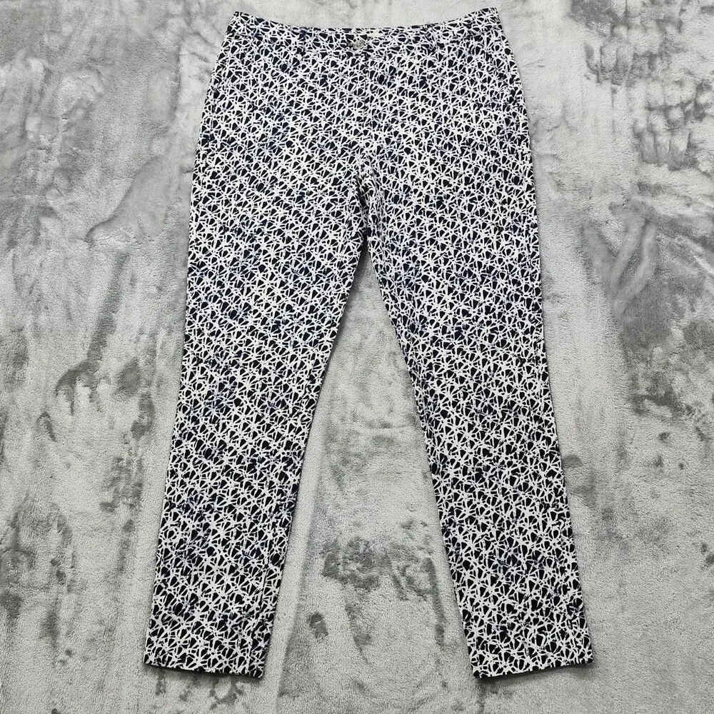 MICHAEL KORS Pants Womens‎ 8 Blue White Batik Print Skinny Leg Ankle Stretch